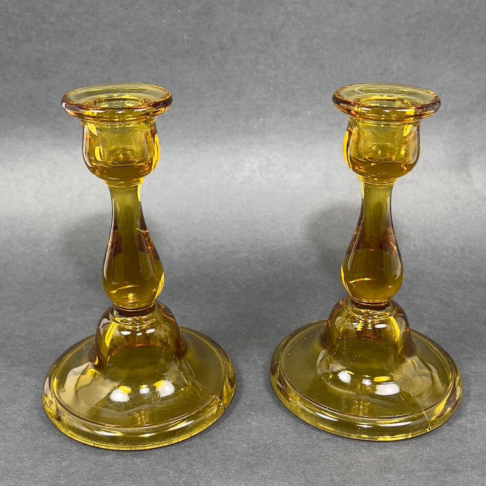 Vtg Tiffin #79 Art Amber Glass Candlestick Candle Holder Elegant Pressed